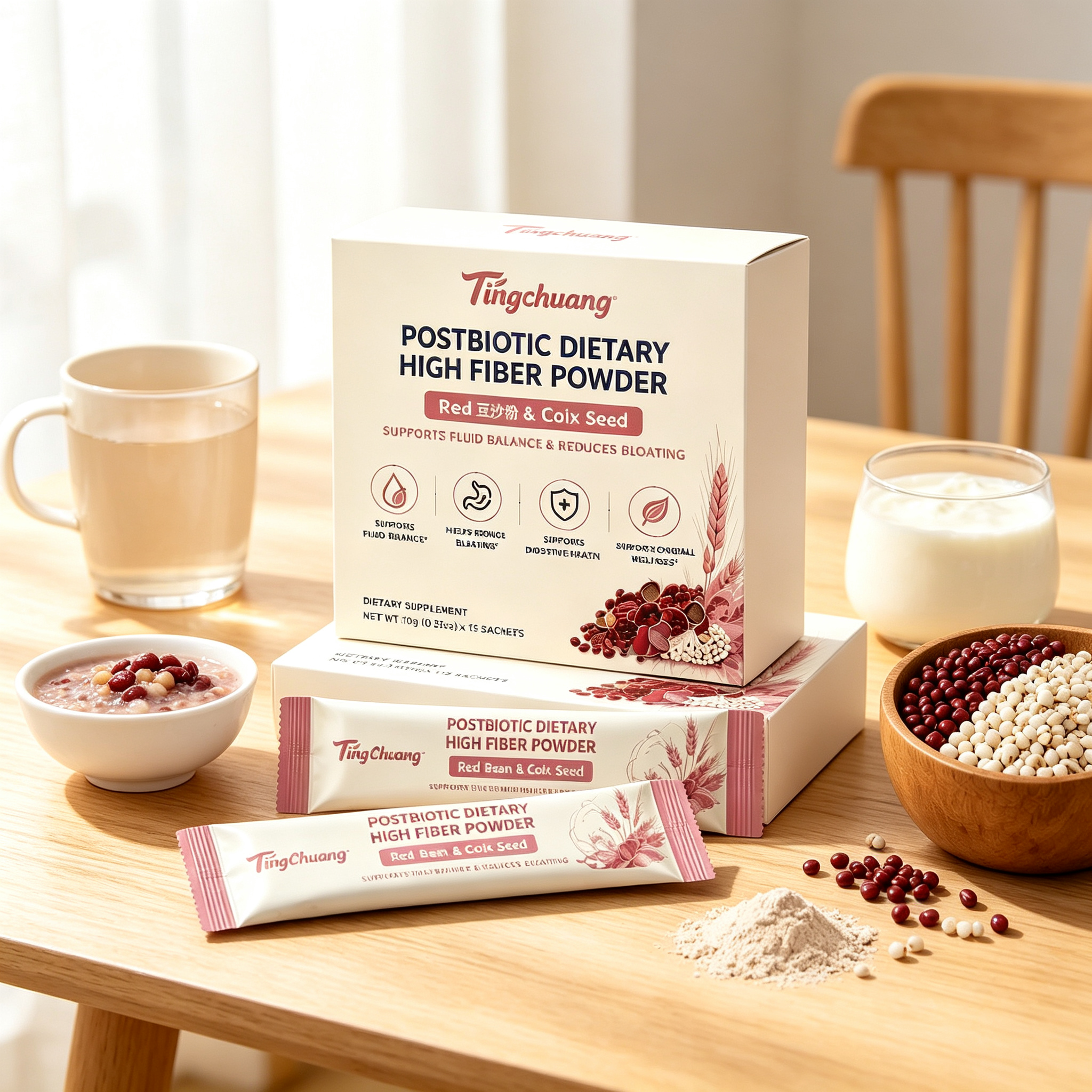 Postbiotic Dietary Fiber Powder with Red Bean and Coix Seed for Gut Health Supplements and Daily Digestive Wellness